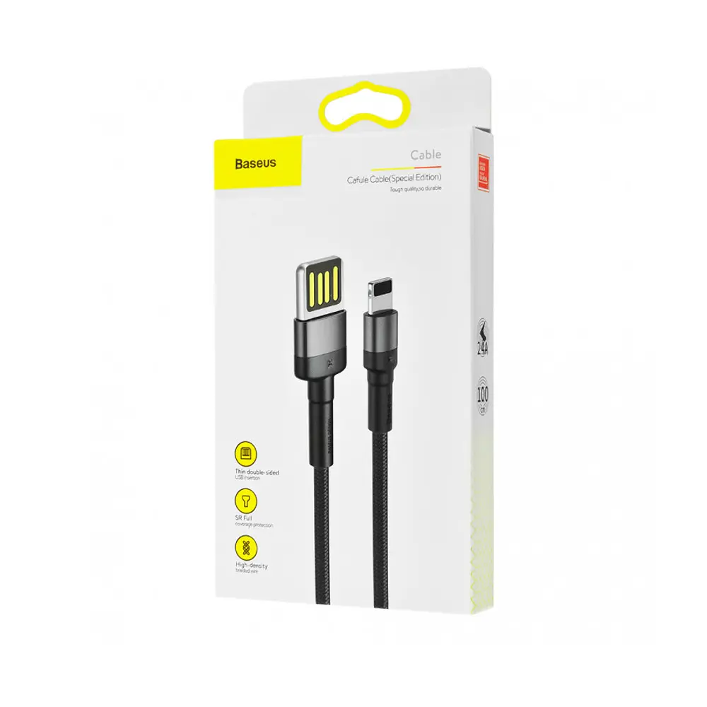Кабель Baseus Cafule Cable ( special edition ) USB to Lightning 2.4A 1m Grey + Black - фото 2