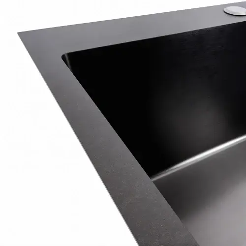Кухонна мийка Platinum Handmade PVD з нержавіючої сталі 1.0 мм квадратний сифон 60x50x23 см чорна HSB - фото 4