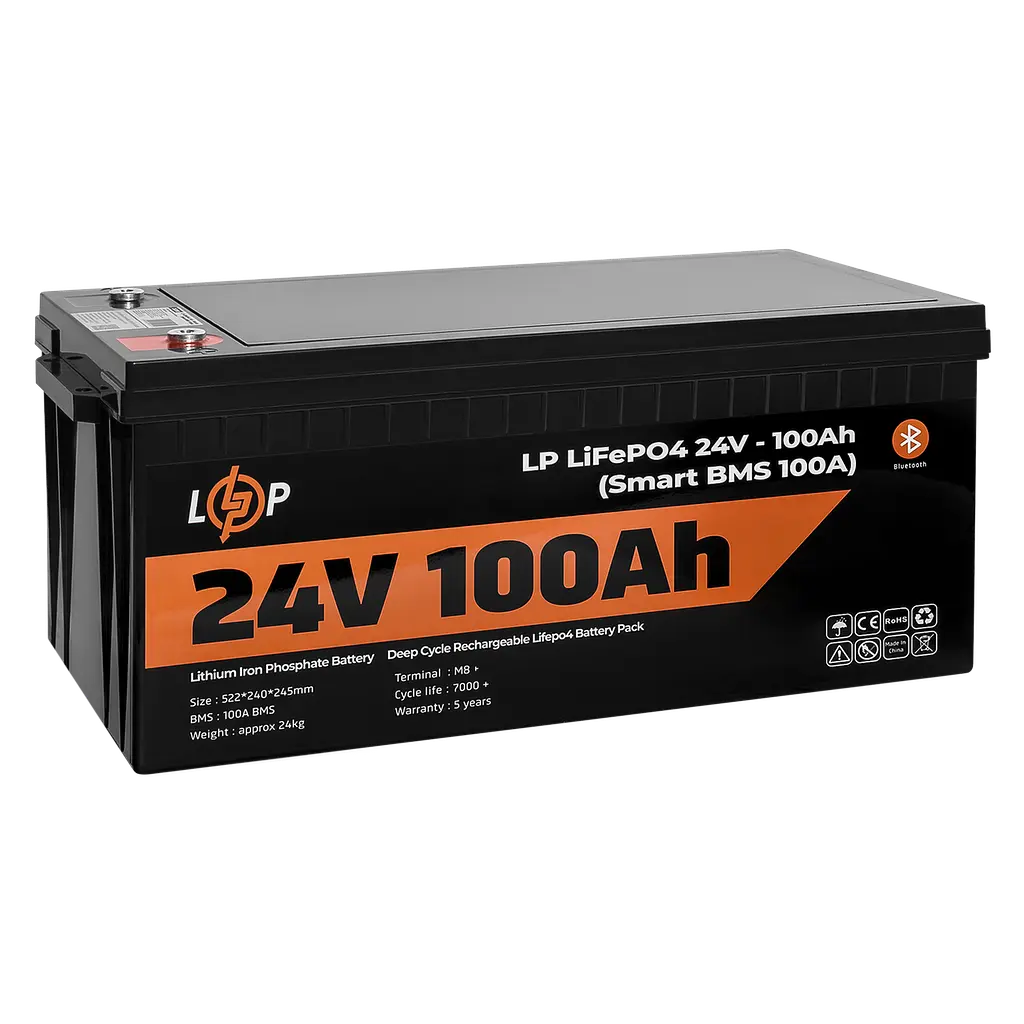Аккумулятор LP LiFePO4 24V (25,6V) - 100 Ah (2560Wh) (Smart BMS 100А) с BT пластик для ИБП - фото 4