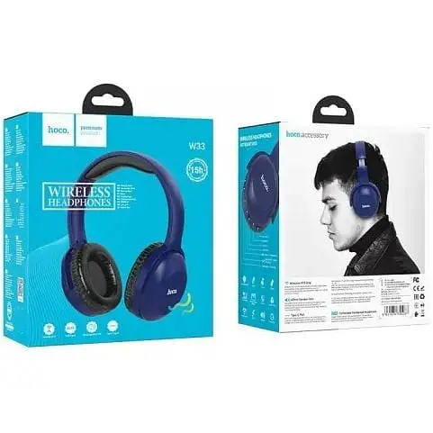 Навушники бездротові Hoco Art sount BT Headset W33 повнорозмірні сині 6931474755087 - фото 3