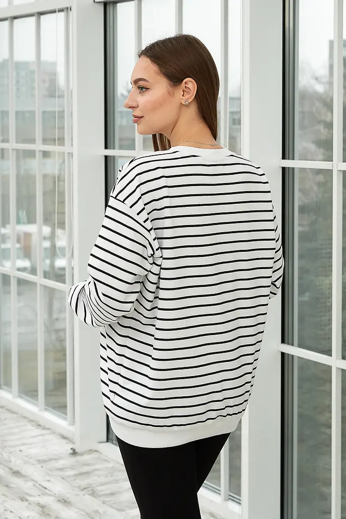 Світшот у смужку для вагітних і мам-годувальниць Rimini 2XL-3XL (50-52) Lullababe Білий з чорним - фото 5