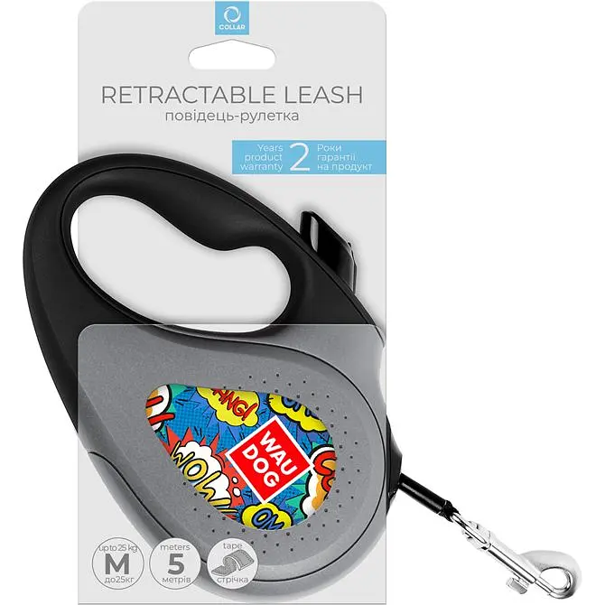 Повідець-рулетка для собак Waudog R-leash Вау, світловідбиваючий, M, до 25 кг, 5 м, чорний - фото 3