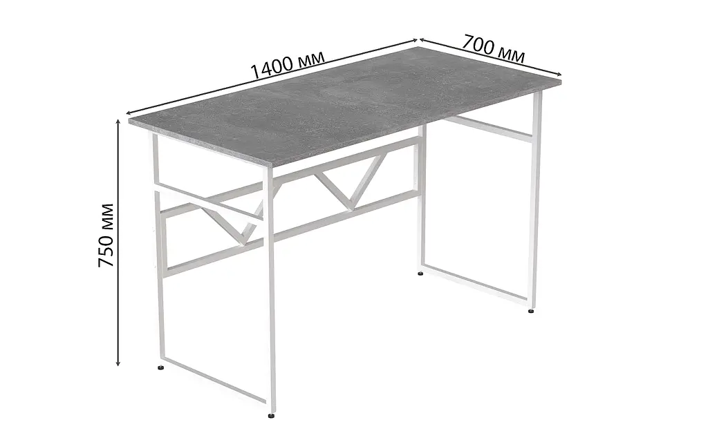 Стол письменный Райан Ferrum-decor 750x1400x700 Белый металл ДСП Бетон 16 мм (FRD-106502) - фото 4