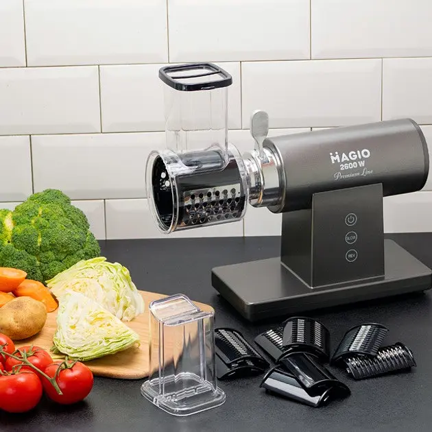 Електрична м'ясорубка з реверсом Magio МG-271 м'ясорубка 3 в 1 соковитискач, овочерізка Сірий 2600 Вт - фото 7