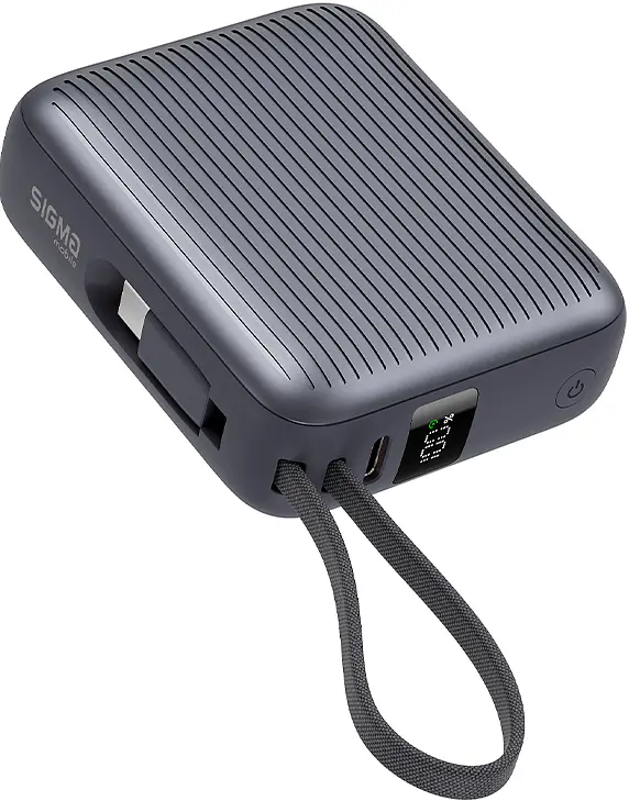 Power Bank Sigma X-power SI10A5QL 10000mAh 35W Built-In USB-C Cable gray UA - фото 2