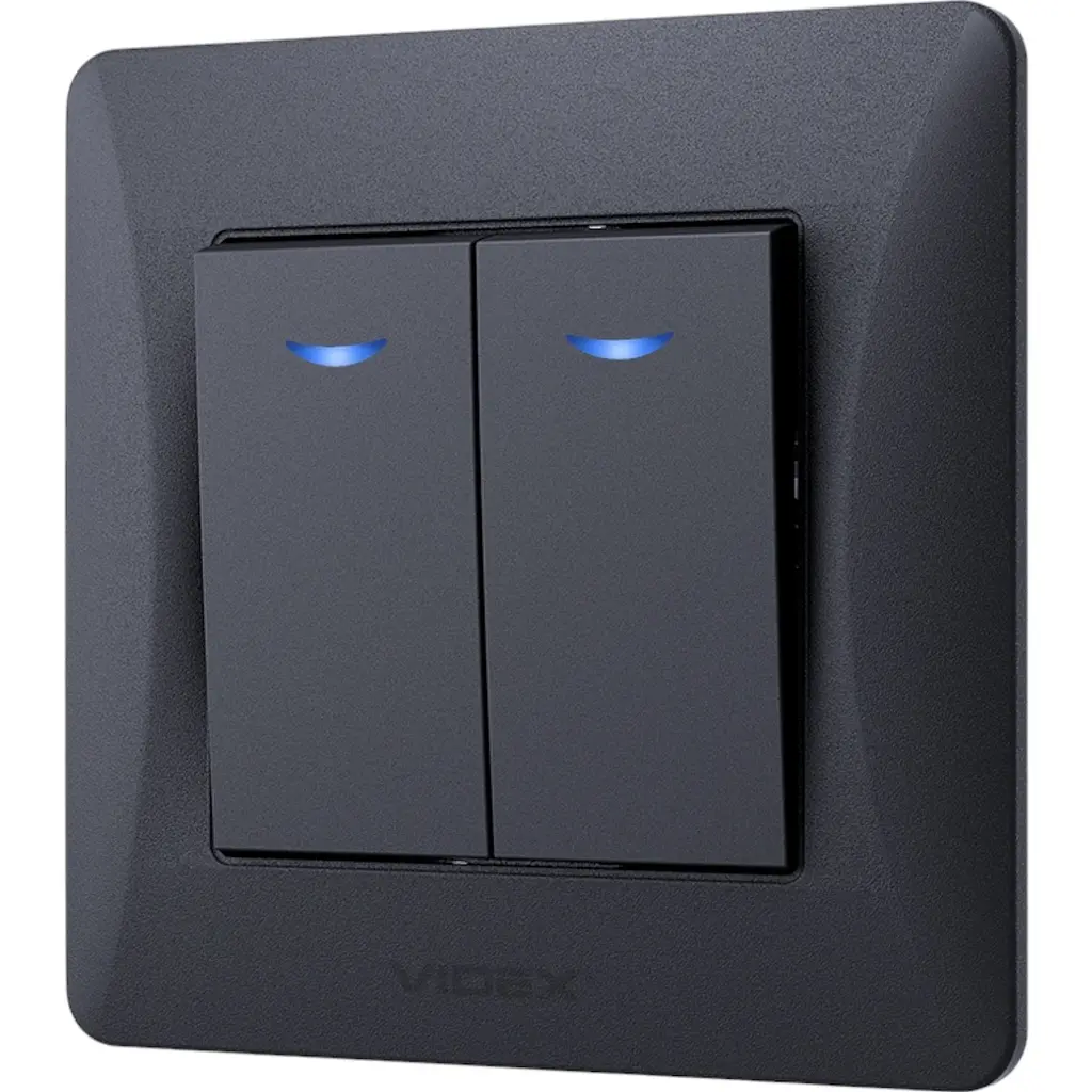 Вимикач двоклавішний Videx Binera з підсвіткою чорний графіт 1 шт. - фото 2