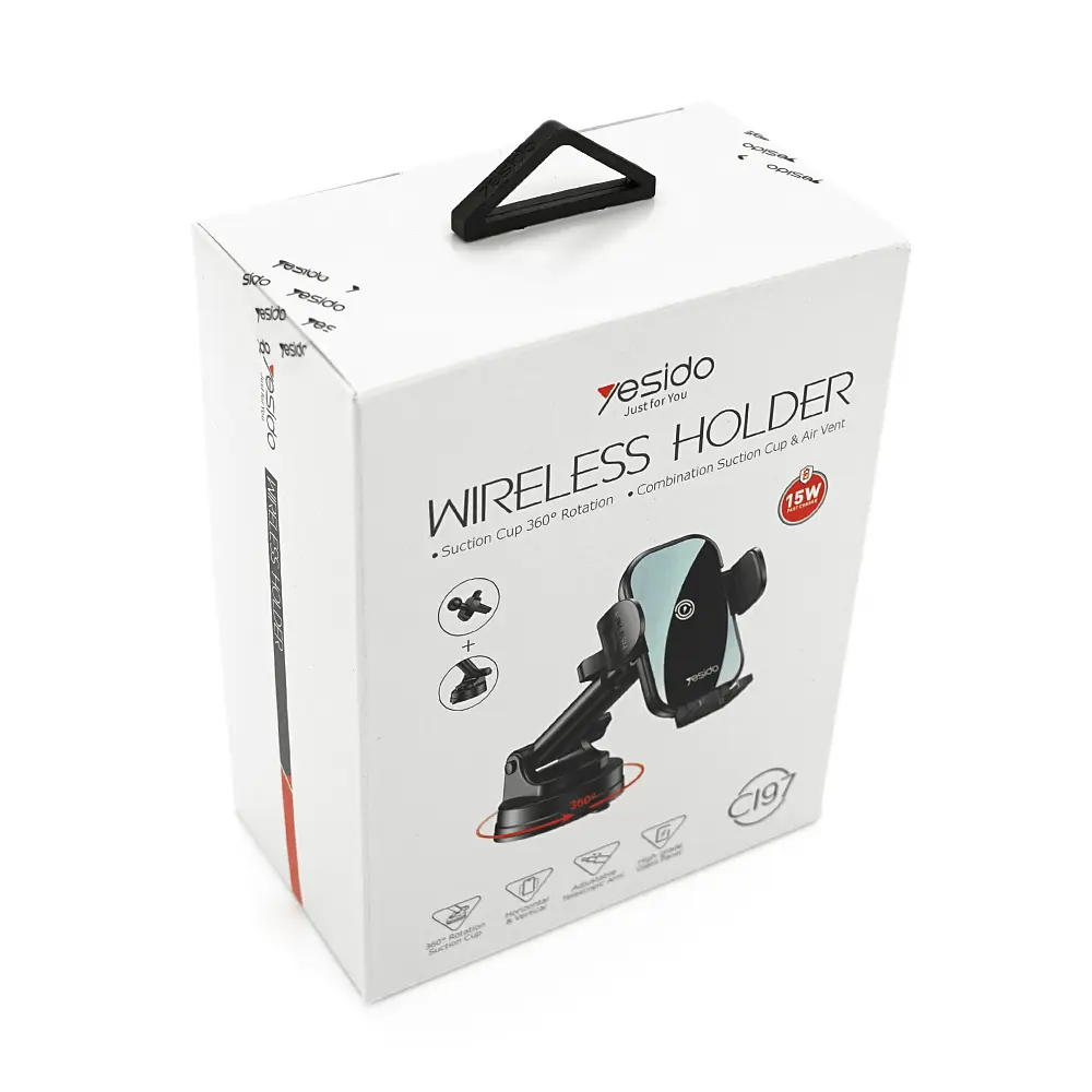 Автотримач Yesido C197+ Wireless Charging 15W, кріплення на торпеду, клямка 50-90мм, Black, Box - фото 2