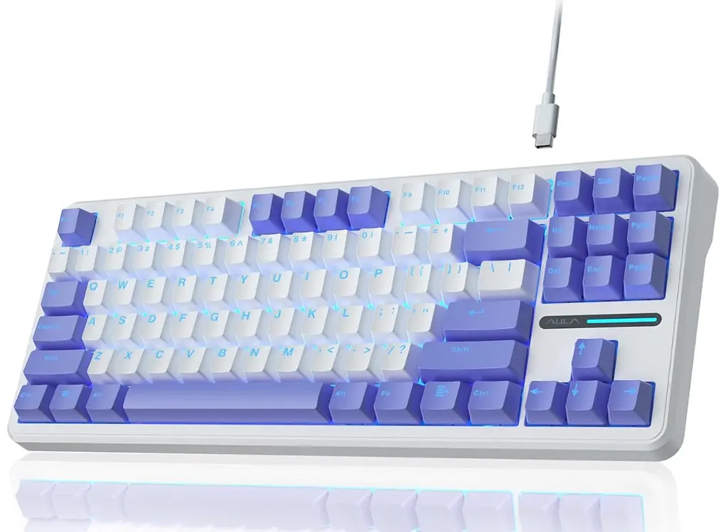 Клавіатура ігрова механічна Aula Mechanical Aula F-87 White-Purple KRGD Blue switch - фото 2
