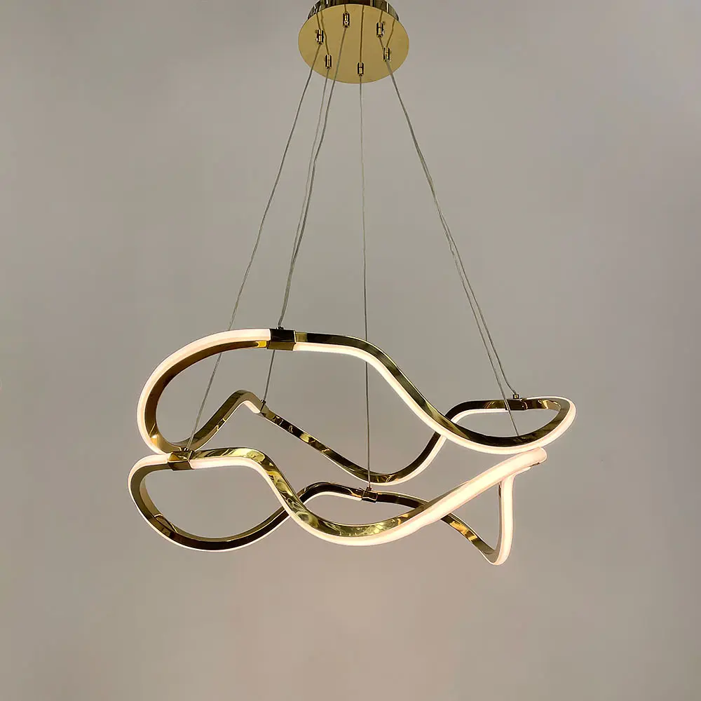 Золотая люстра с двумя волнообразными кольцами d70 см Ст. Y 405-700+700 GD Line F - фото 3