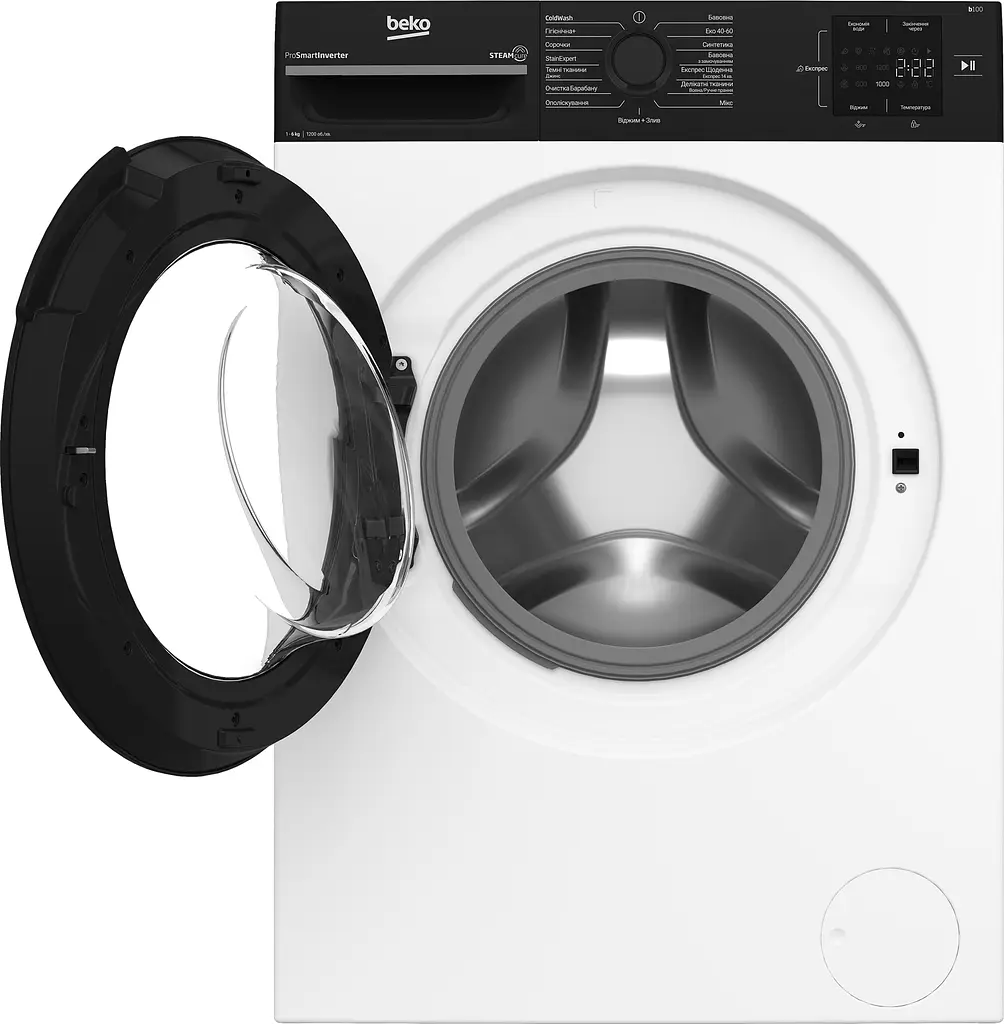 Beko Пральна машина Beko фронтальна, 6кг, 1200, B, 45см, дисплей, інвертор, пара, білий - фото 6