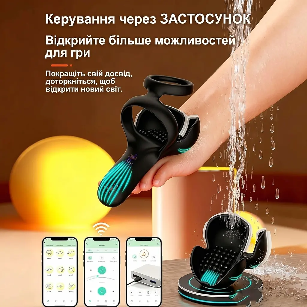 Smart насадка на член для відтермінування еякуляції силіконова зі стимулятором мошонки Чорна - фото 6
