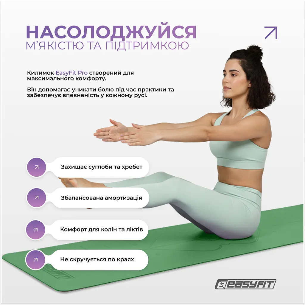 Коврик для йоги профессиональный EasyFit Pro каучук 5 мм Зеленый - фото 7