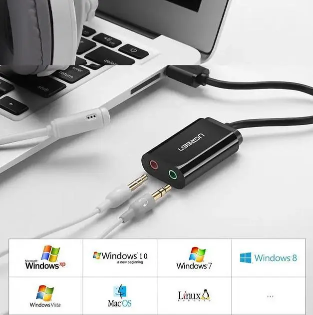 Зовнішній стереофонічний звуковий адаптер Ugreen US205 для навушників USB 3,5 мм Black (30724) - фото 2