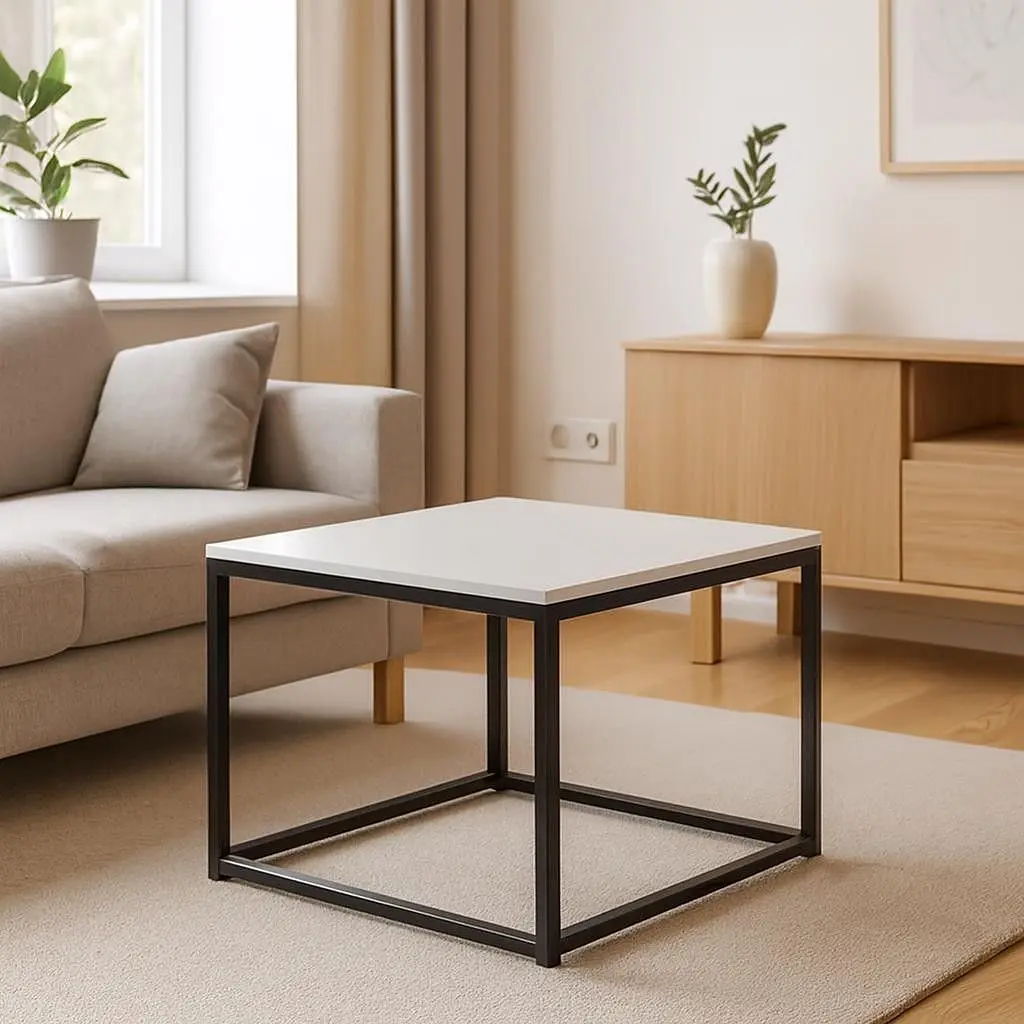 Стіл журнальний лофт Orange-Line ОП-191 600х600х450 мм Чорний/Білий - фото 2