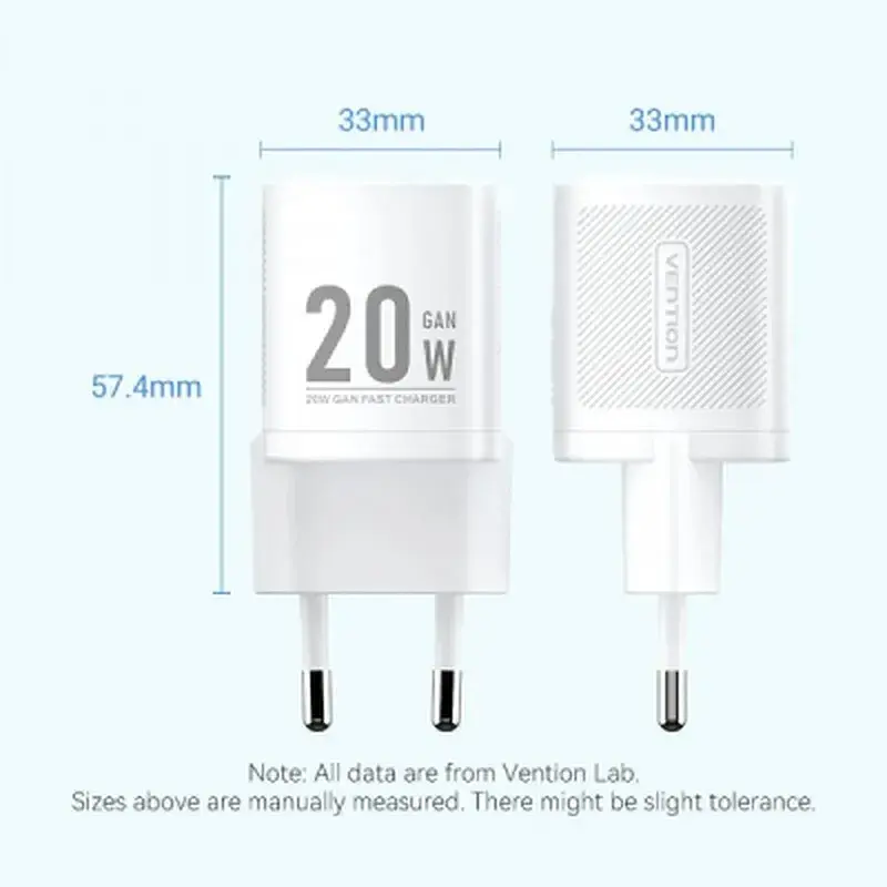 Зарядний пристрій Vention 1xUSB-C PD20W GaN + cable USB-C to USB-C white (TZ-FEPW0-EU-01) - фото 2