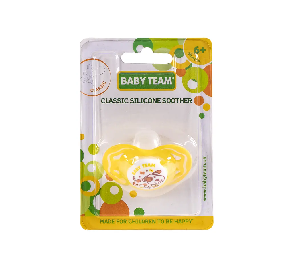 Пустушка силіконова Baby Team, класична, 6+ міс., жовтий (3014_желтый) - фото 3