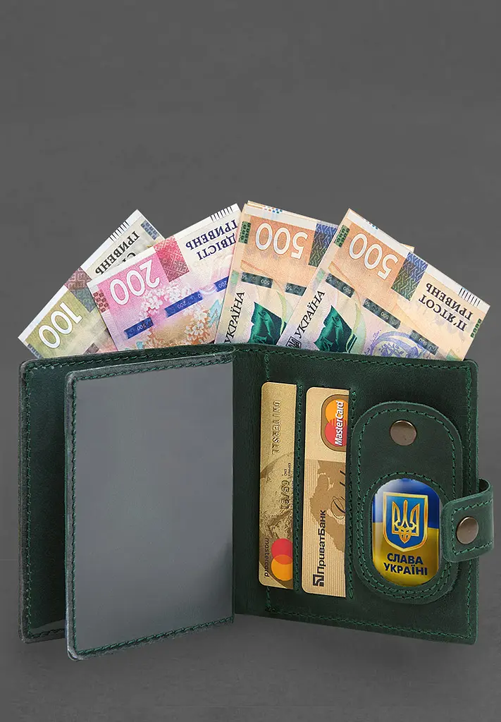 Шкіряна обкладинка-портмоне для посвідчення офіцера з кишенею для жетона 11.1 зелена Crazy Horse - фото 5
