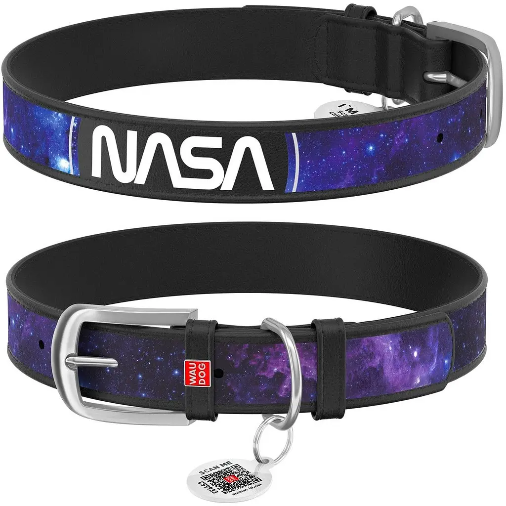 Нашийник для собак Waudog Design NASA21, шкіряний, з QR паспортом, XS, 21-29х1,2 см, чорний - фото 4