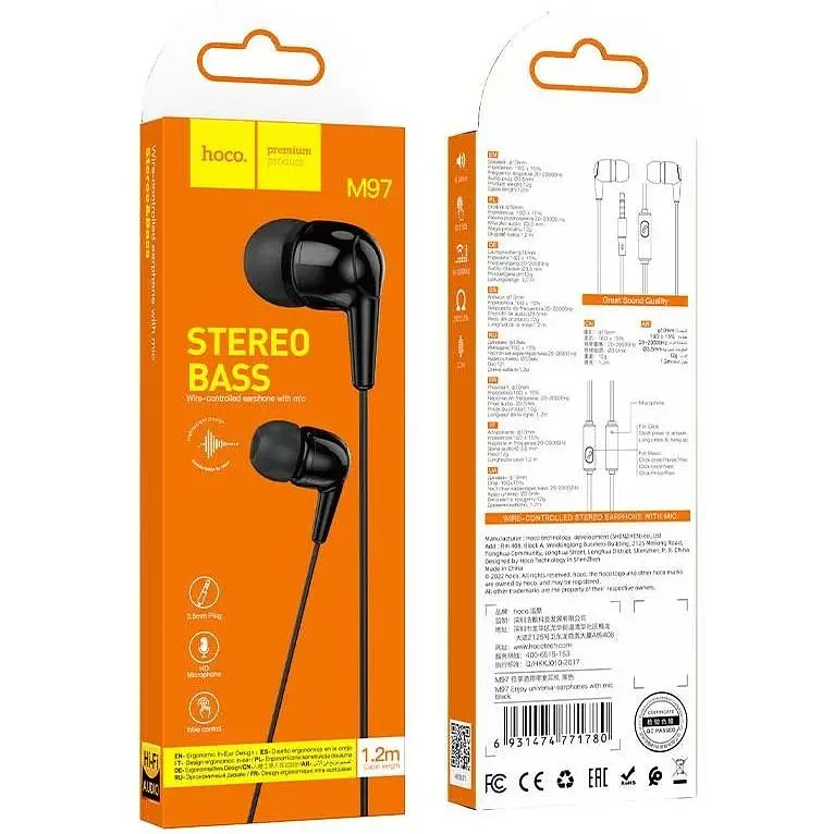 Навушники Hoco M97 Enjoy With Microphone провідна вакуумна гарнітура чорна - фото 3