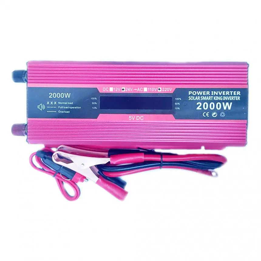 Інвертор напруги Solar Smart King Power Inverter 018 модифікована синусоїда Red 1 розетка 2 USB екран з 24V на 220V 2000W (11064) - фото 4