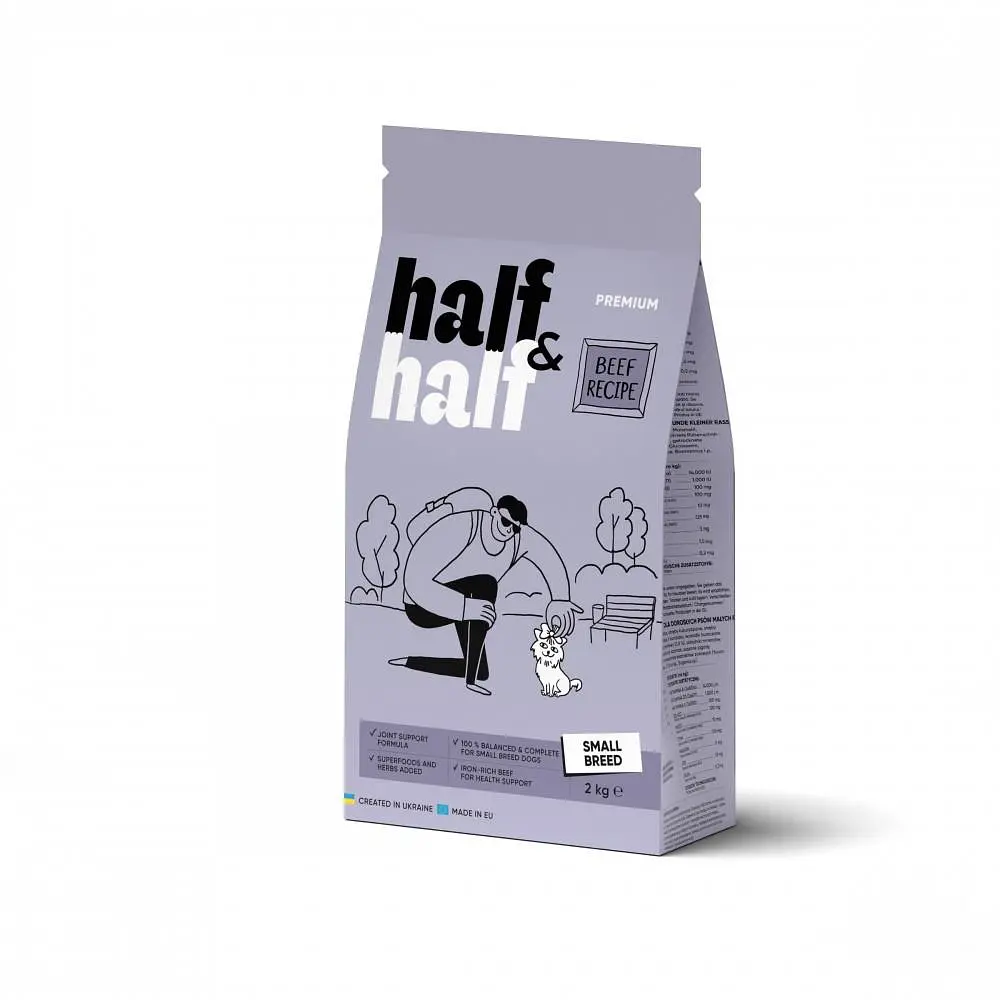 Сухий корм Half&Half Халф Халф для дорослих собак маленьких порід, з яловичиною, 2 кг (арт.20727)