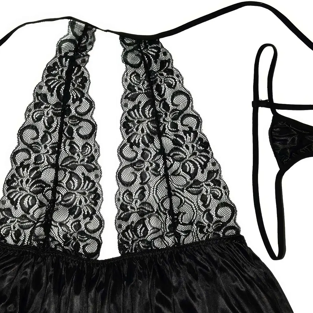 Комплект чорний еротичний великого розміру зі стрингами XL-XXL (50) Чорний - фото 5