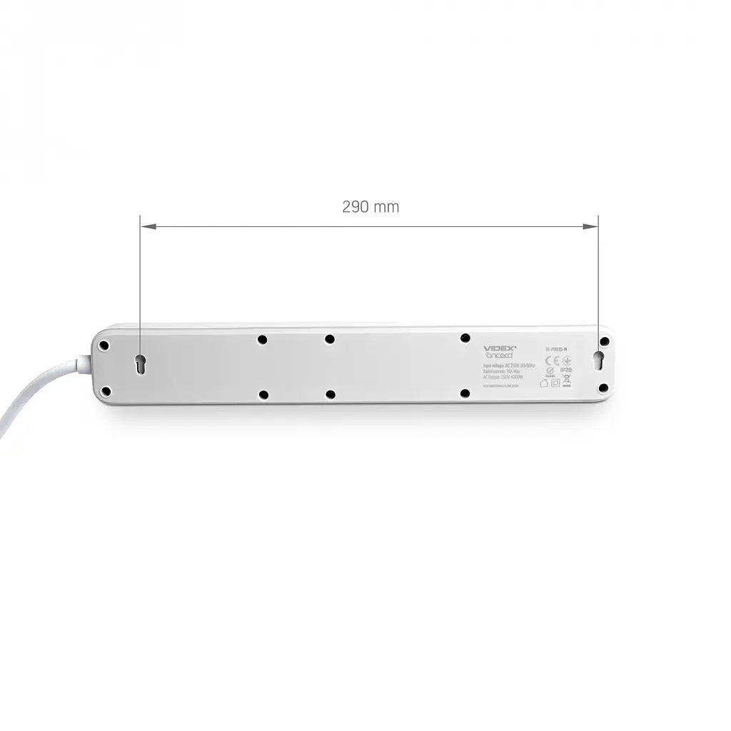 Сетевой удлинитель Videx Oncord з/з 6 п 3 м (3x1.5 мм) с кнопкой белый (VF-PD63G-W) - фото 5