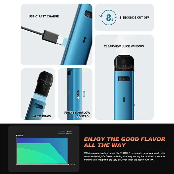 Под-система электронная сигарета Kumiho THOTH G Lite Pod 650mAh 2ml Kit Tiger Orange (18167) - фото 4