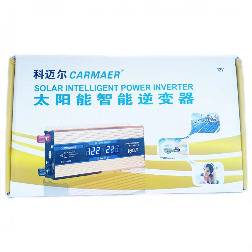 Инвертор напряжения Carmaer Power Inverter 026 модифицированная синусоида Gold 1 розетка 1 USB экран с 12V на 220V 1600W (11068) - фото 6
