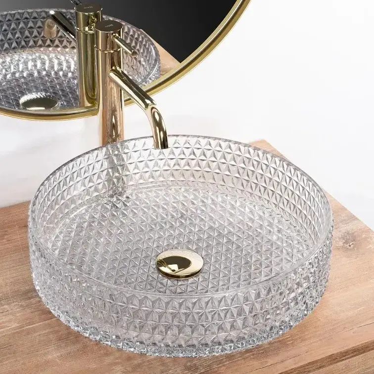 Умивальник Rea Cristal transparent (REA-U8881) 39см - круглий - накладний - загартоване скло - фото 2