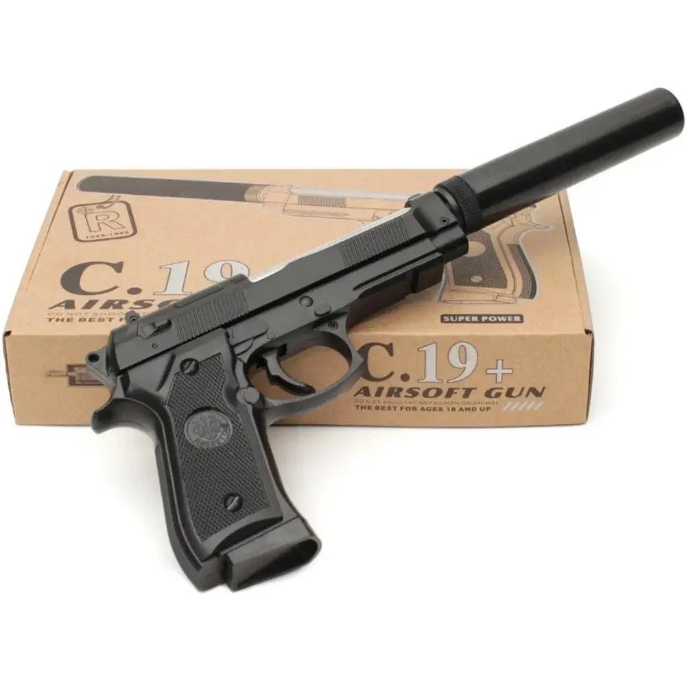 Дитячий страйкбольний пістолет Airsoft Gun C.19+ металевий з глушником, стріляє кульками 6 мм, іграшкова зброя довжина 32 см - фото 6