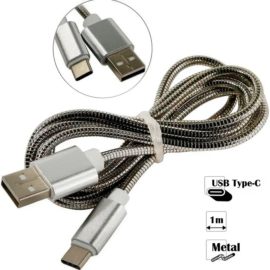Кабель Type C сріблястий 1м шнур для заряджання телефону - фото 2