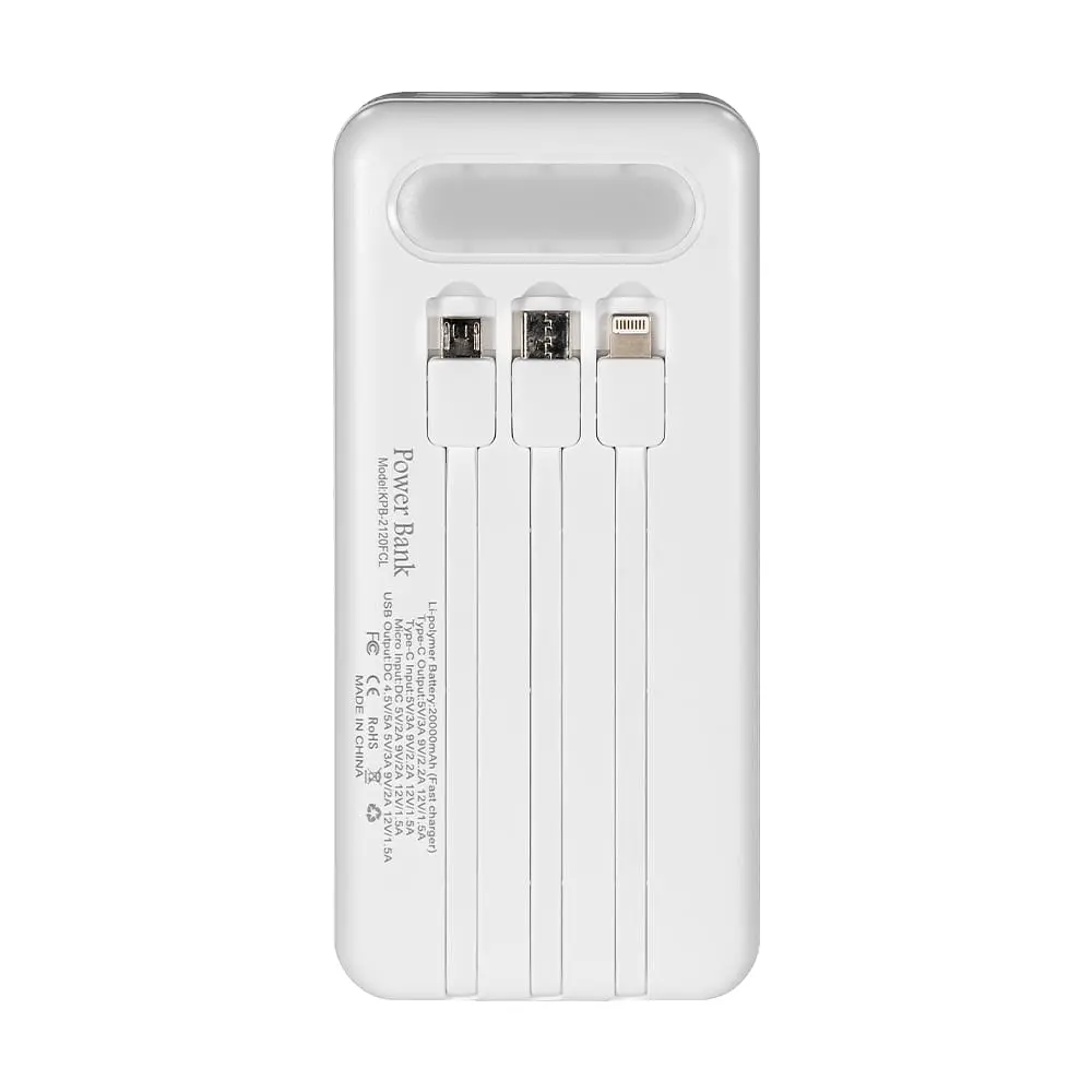 Повербанк 20000mAh Power Bank Kraft KPB-2120FCL White 22.5W QC3.0 LED-ліхтар (43-00053) - фото 4