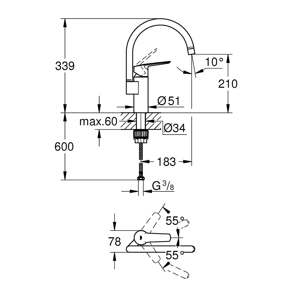 Смеситель для кухни Grohe QuickFix Start 30469000, Хром - фото 2