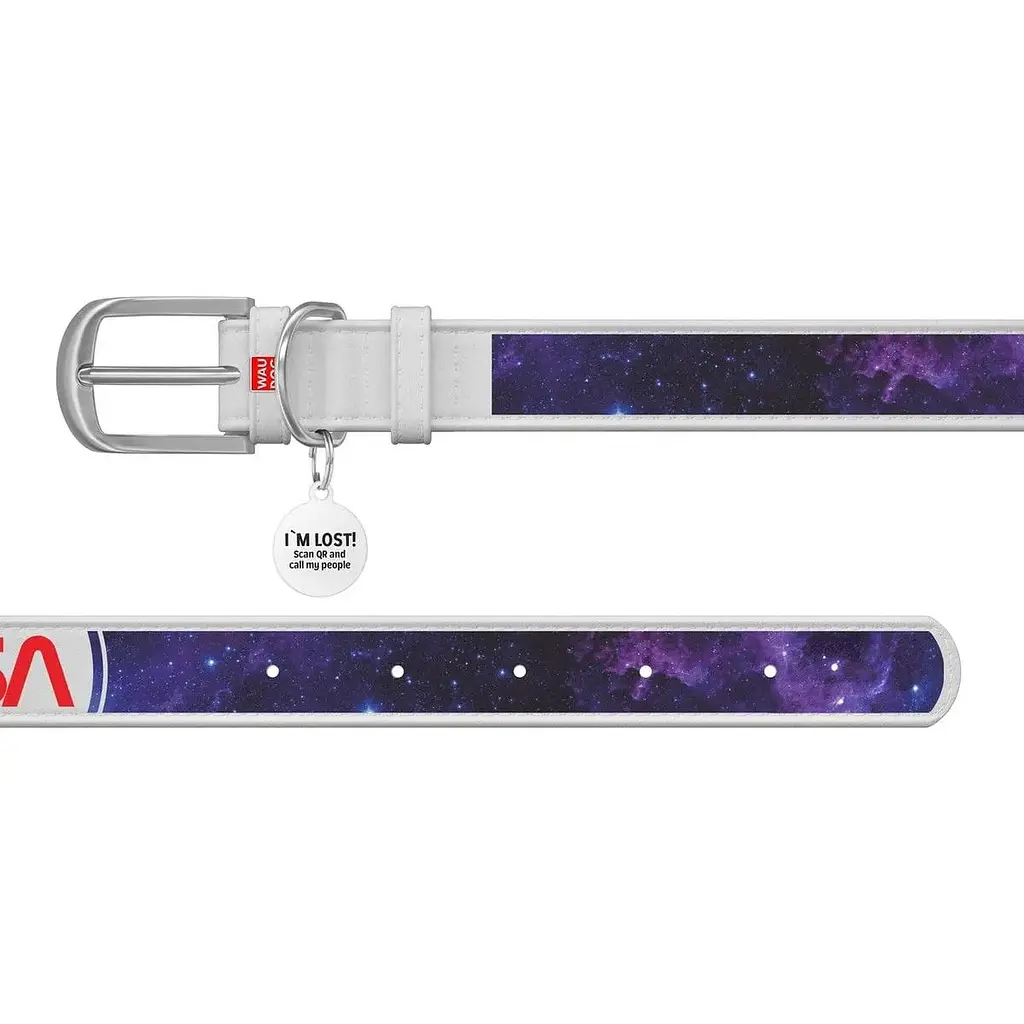 Нашийник для собак Waudog Design NASA21, шкіряний, з QR паспортом, S, 27-36х1,5 см, білий - фото 3
