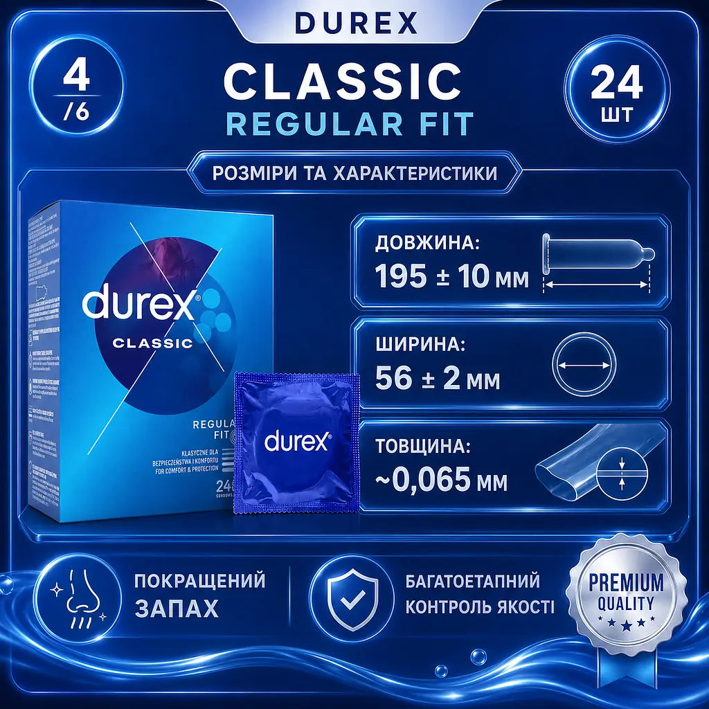 Презервативи DUREX Classic Regular Fit 24 ШТ класичні латексні ультратонкі з силіконовою змазкою - фото 2