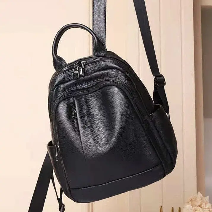 Шкіряний жіночий міський рюкзак на блискавці чорний 85271 Tiding Bag - фото 3