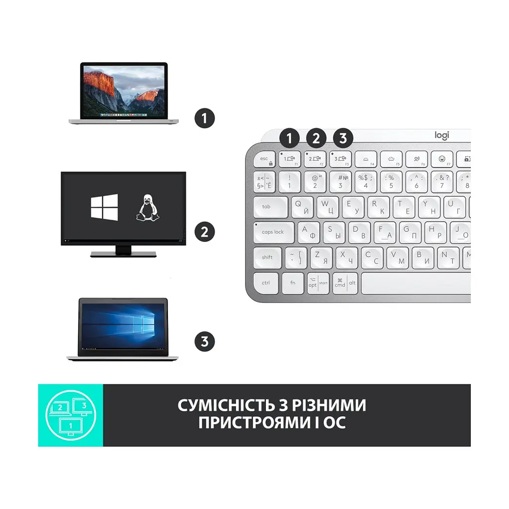 Клавіатура Logitech MX Keys Mini Wireless Illuminated UA Pale Grey (920-010499) - фото 8
