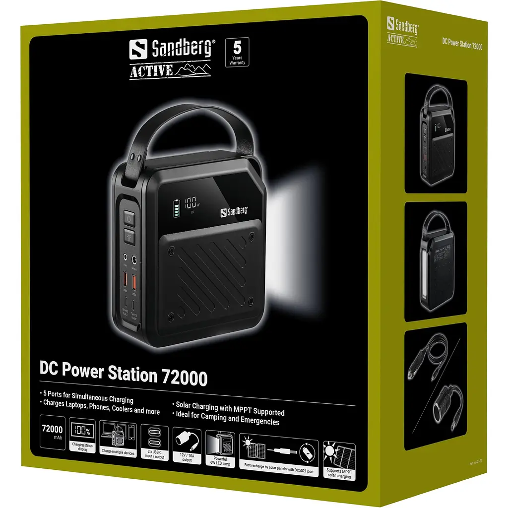 УМБ Sandberg 72000mAh 268W, DC9,6–12,6v, 2xUSB-A, 2xUSB-C 100w In/Out, LMFP, ліхтарик 6Вт - фото 7