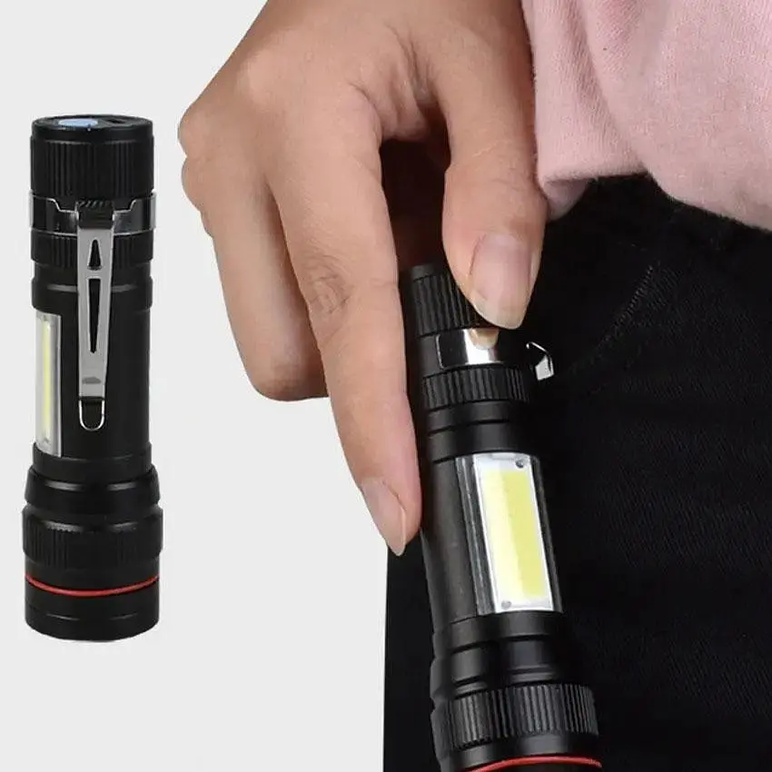 Фонарик X-Balog BL-520-T6 ручной аккумуляторный черный, светодиодный T6+COB, с USB зарядкой и Zoom-фокусом - фото 2
