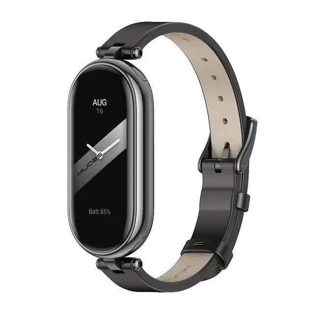Шкіряний ремінець MiJobs для фітнес-браслета Xiaomi Mi Band 3 и 4 Type A чорний, тримач - чорний - фото 3