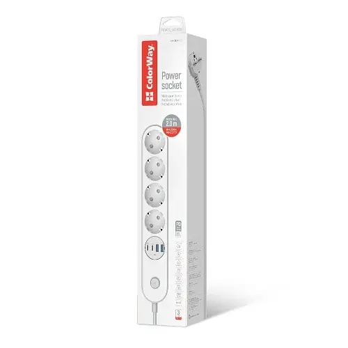 Мережевий фільтр , 4 розетки, 2 м, White ColorWay teh0028205 - фото 6