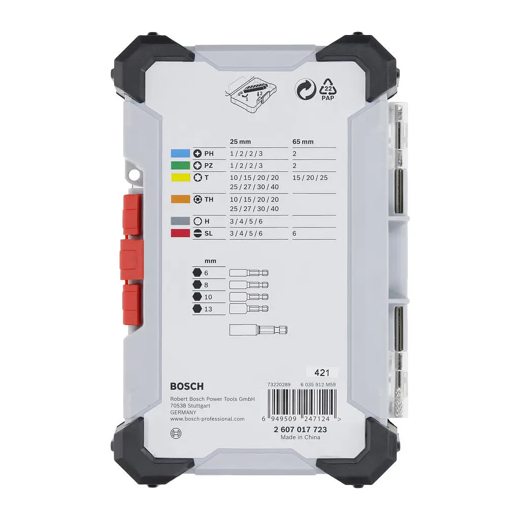 Набір біт Bosch Extra Hard Screwdriver Bit Set, 46шт, магнітний бітотримач, PH,PZ,T, SL, HEX, кейс (2.607.017.723) - фото 3