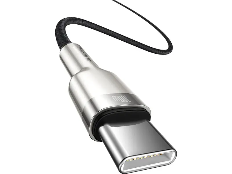 Кабель BASEUS Cafule Metal Type-C to Type-C 100W 1m Black (CATJK-C01) - фото 3