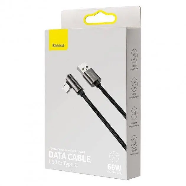 Кабель Baseus Legend Series Elbow Fast Charging Cable USB to Type-C 66W 1m CATCS-B01 Black - фото 2