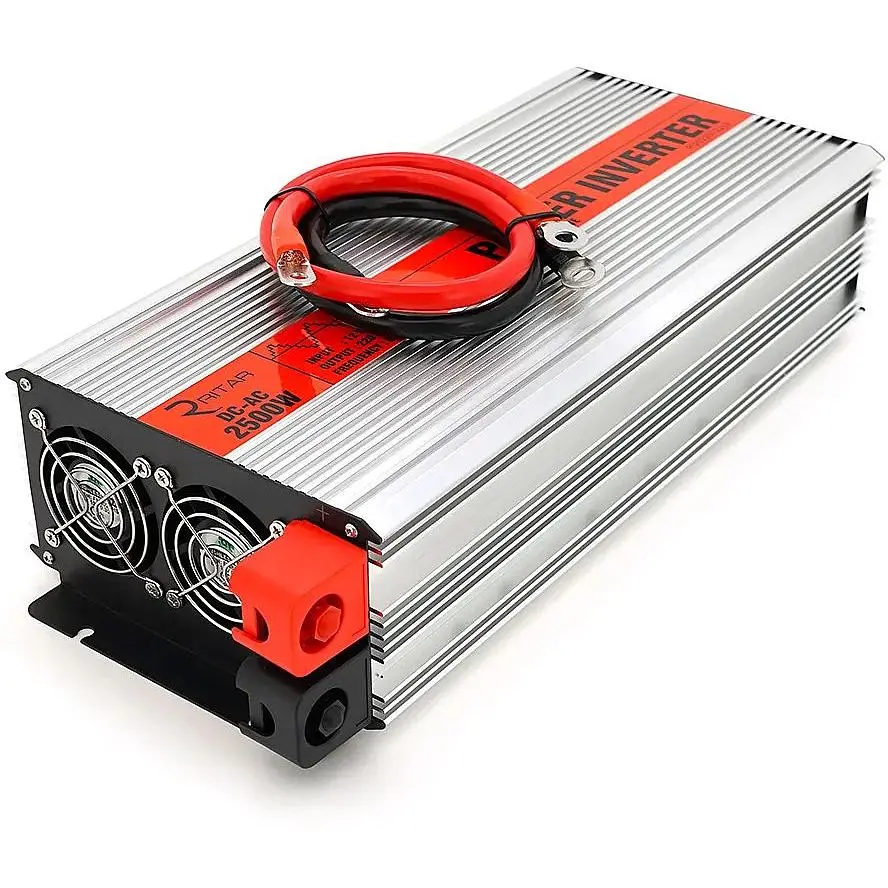 Инвертор напряжения Ritar RSX-2500, 12V/220V, 2500W с аппроксимированной синусоидой, 2xShuko, 1xUSB, клеммные провода, BOX, Q4 - фото 2