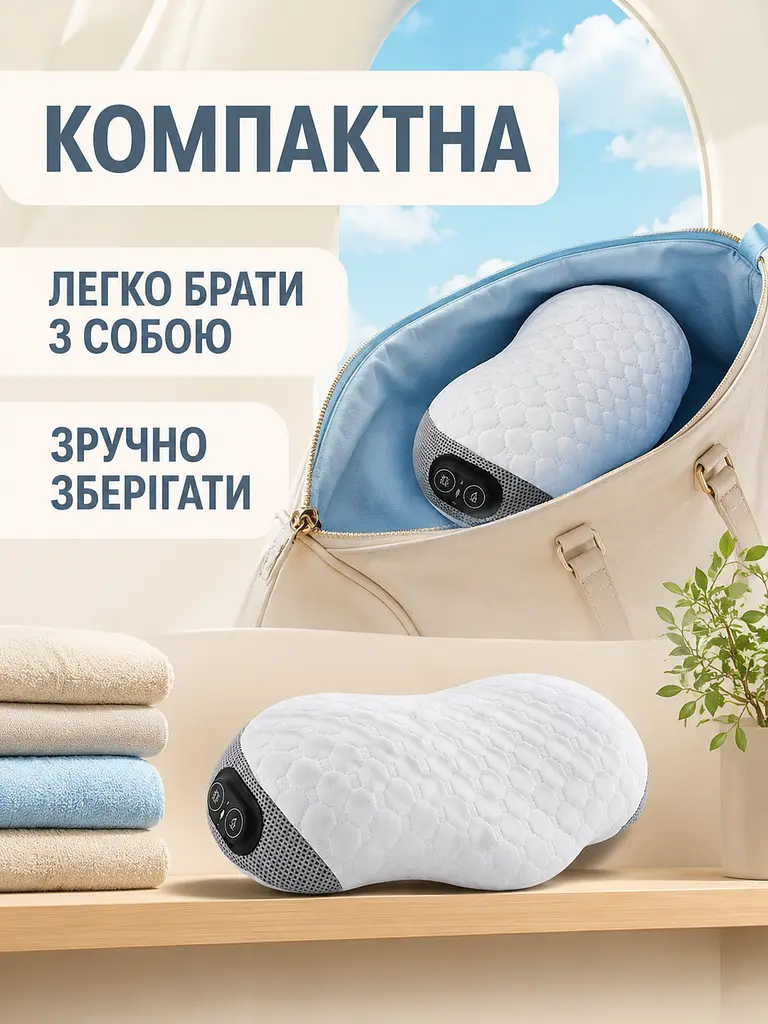 Масажна подушка для шиї з підігрівом і вібромасажем біла (49675995) - фото 4
