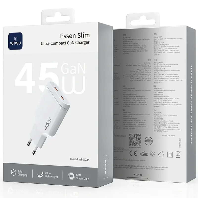 МЗП G034 Essen PD45W GaN (2USB-C) White Wiwu teh0029665 - фото 6