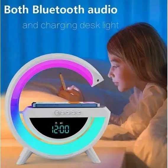 Светильник с беспроводной зарядкой для телефона BT-3401 Bluetooth FM RGB Белый - фото 4