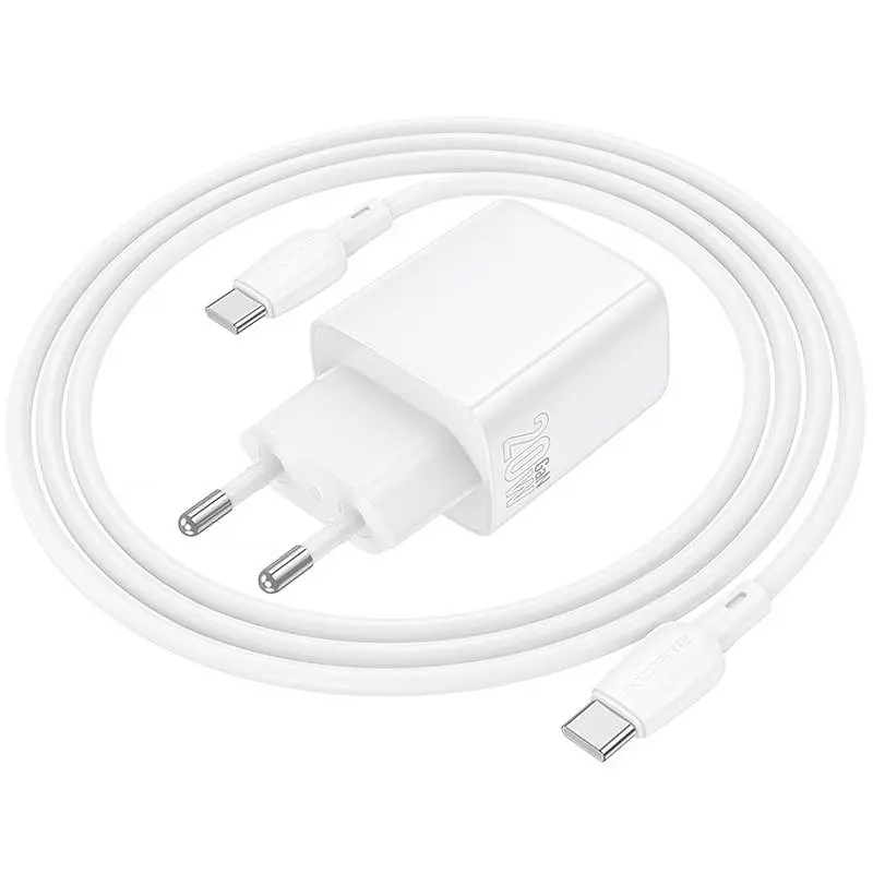 МЗП Borofone BN27 Fuente PD20W+QC3.0 (1USB-A/1C) + кабель Type-C to Type-C White - фото 2